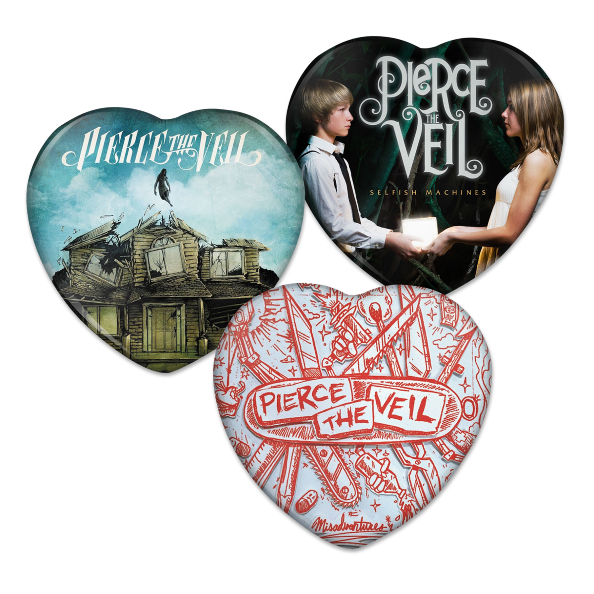 Pierce The Veil Heart Shaped Pinback Buttons